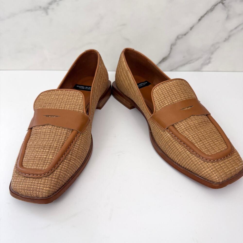 Angel Alarcon Womens Loafer Flat Shoes Size 38 / 7 Rafia Textile Neutral Brown